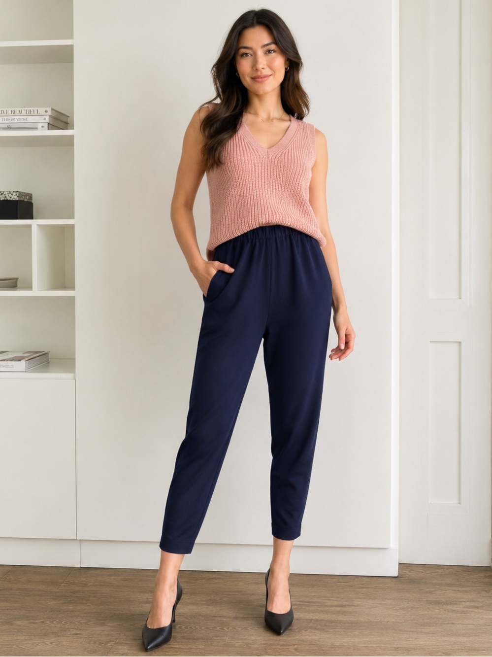 Aritzia Babaton Dexter Navy Pull-On Tapered Dress Pants Medium